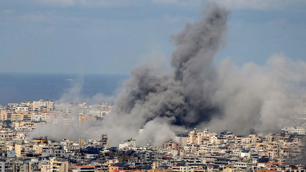 Auch die Angriffe zwischen Israel und dem Libanon reißen nicht ab - hier eine Explosion im Süden Beiruts. Foto: Marwan Naamani
