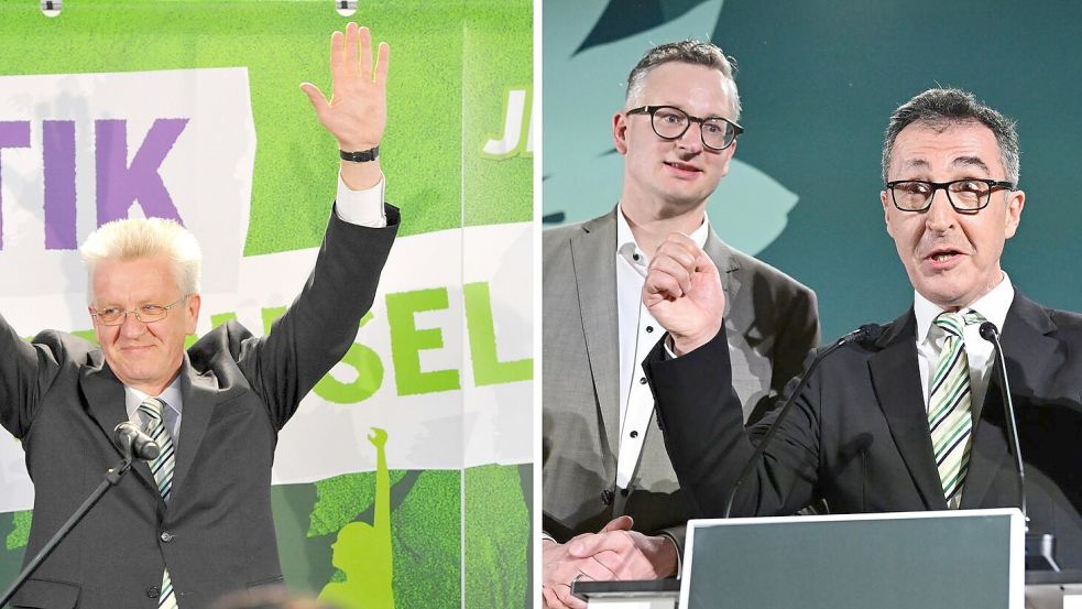 Geschenk mit Symbolkraft: Özdemir trägt die selbe Krawatte wie Kretschmann 2011. Foto: Uwe Anspach/Bernd Weißbrod