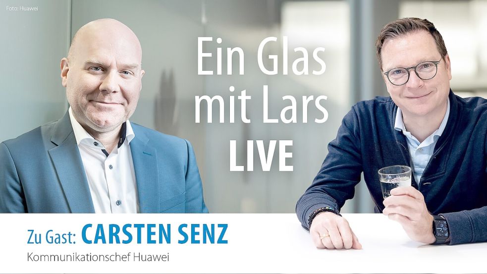 Carsten Senz ist am Mittwoch, 11. März 2026, nach Leer und spricht mit Lars Reckermann über China, Handel und Politik. Grafik: Kirsten Schüür
