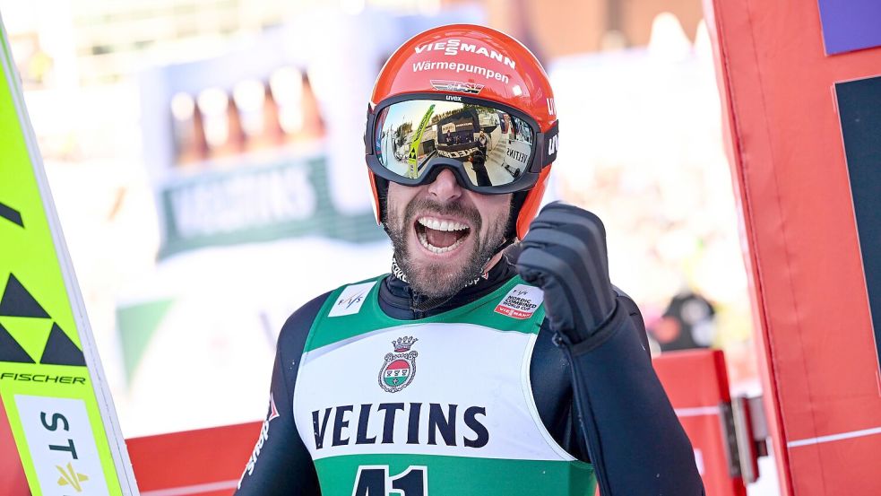 Jubelnd sah man Johannes Rydzek in seiner Karriere oft. (Archivbild) Foto: Emmi Korhonen/Lehtikuva/dpa