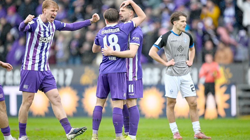 Wesentliche Faktoren für den 4:1-Sieg des VfL Osnabrück gegen Mannheim: Die Dominanz im Zentrum, verkörpert durch Bjarke Jacobsen (links), und die beiden Topscorer - Lars Kehl (18) und Robin Meißner. Foto: Michael Titgemeyer