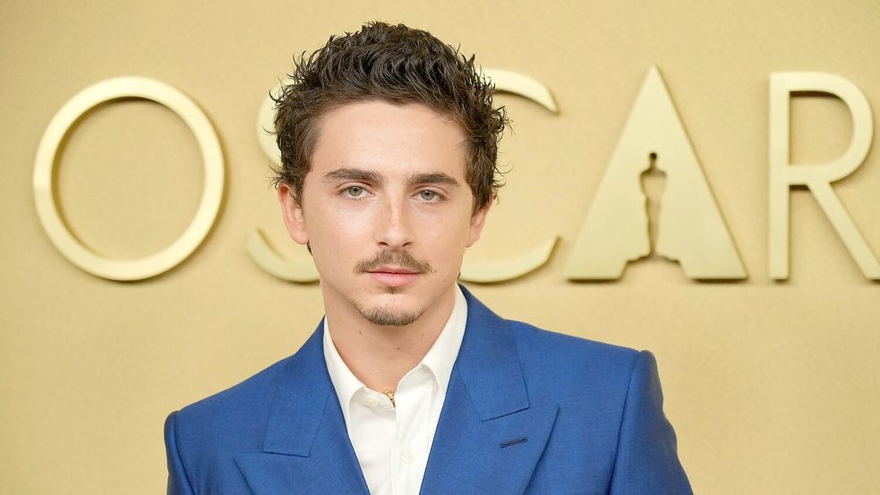 Timothée Chalamet mit Oberlippenbart, über den auch mal gelästert wird, sowie mit Haaren am Kinn. (Archivbild) Foto: Jordan Strauss/Invision/AP/dpa