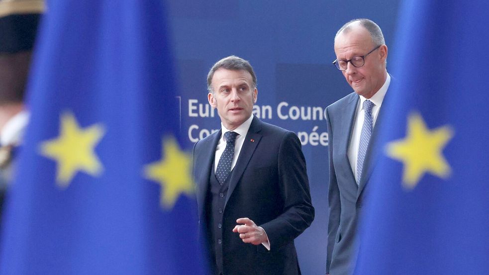 Kommen gemeinsam: Friedrich Merz und Emmanuel Macron. Foto: Omar Havana/AP/dpa