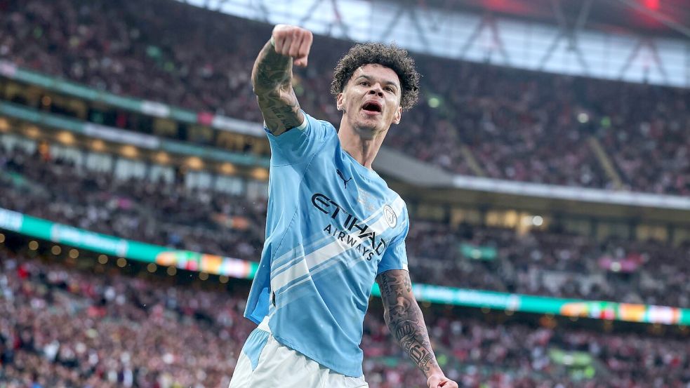 Doppeltorschütze für Manchester: Nico O’Reilly. Foto: Richard Pelham/AP/dpa