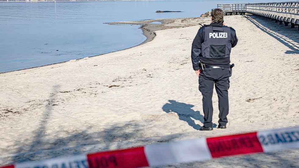 Die Polizei bittet darum, sich dem Wal nicht zu nähern, um ihn nicht zusätzlich zu stressen. Foto: Ulrich Perrey
