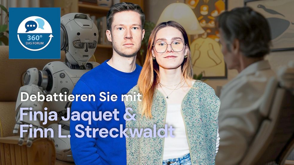 Debattieren Sie mit Finn L. Streckwaldt und Finja Jaquet über KI als Psychotherapieersatz. Foto: noz/Sebastian Dannenberg und AdobeStock/Vladimir