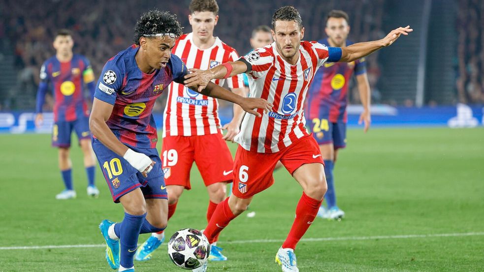 Lamine Yamal (links) und der FC Barcelona lieferten sich ein hitziges Duell mit Atlético Madrid. Foto: Joan Monfort