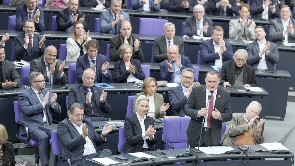 Die AfD-Bundestagsfraktion ist im Vergleich zum Bundestag vor der Neuwahl im Februar 2025 ungefähr um das Doppelte angewachsen. (Archivbild) Foto: Michael Kappeler