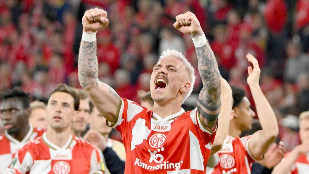 Auf Halbfinal-Kurs in der Conference League: Phillip Tietz und Mainz 05. Foto: Torsten Silz