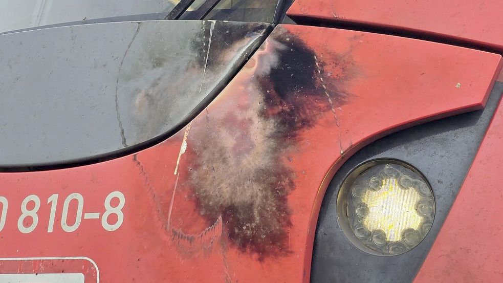 Die defekte Oberleitung hat sichtbare Spuren am Triebwagen hinterlassen. Foto: -/Feuerwehr Haan/dpa