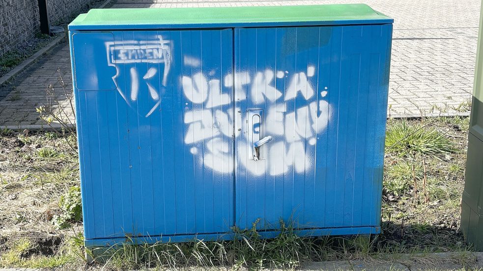 In Höhe des Parkplatzes beim Restaurant Amici an der Bundesstraße in Folmhusen wurde dieser Verteilerkasten beschmiert. Foto: Carsten Ammermann