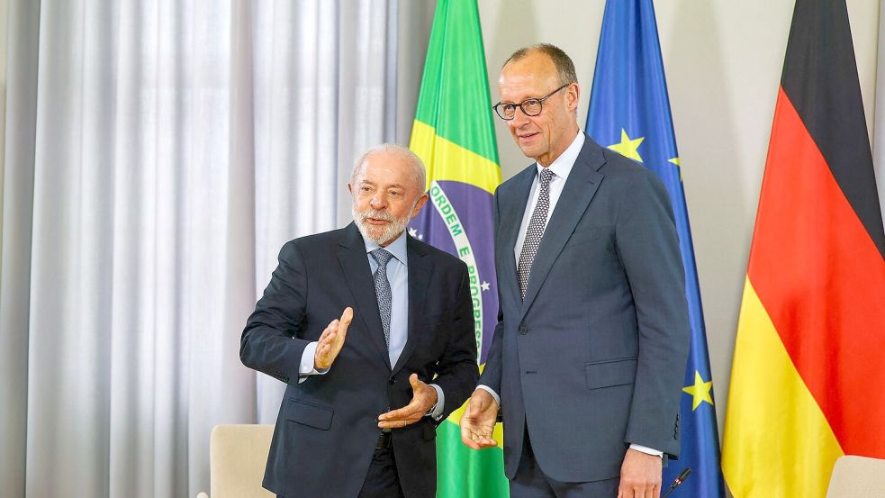 Zum Auftakt des Deutschlandbesuchs Lulas gab es ein Gespräch mit Merz unter vier Augen Foto: Lisi Niesner/Reuters/Pool/dpa