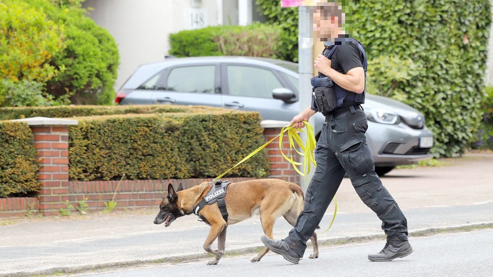 Mit Suchunden waren Polizisten auf den Straßen in Pinneberg unterwegs. Foto: Florian Sprenger