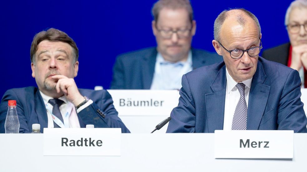 Radtke und Merz - die beiden Protagonisten des CDA-Kongresses. Foto: Florian Wiegand