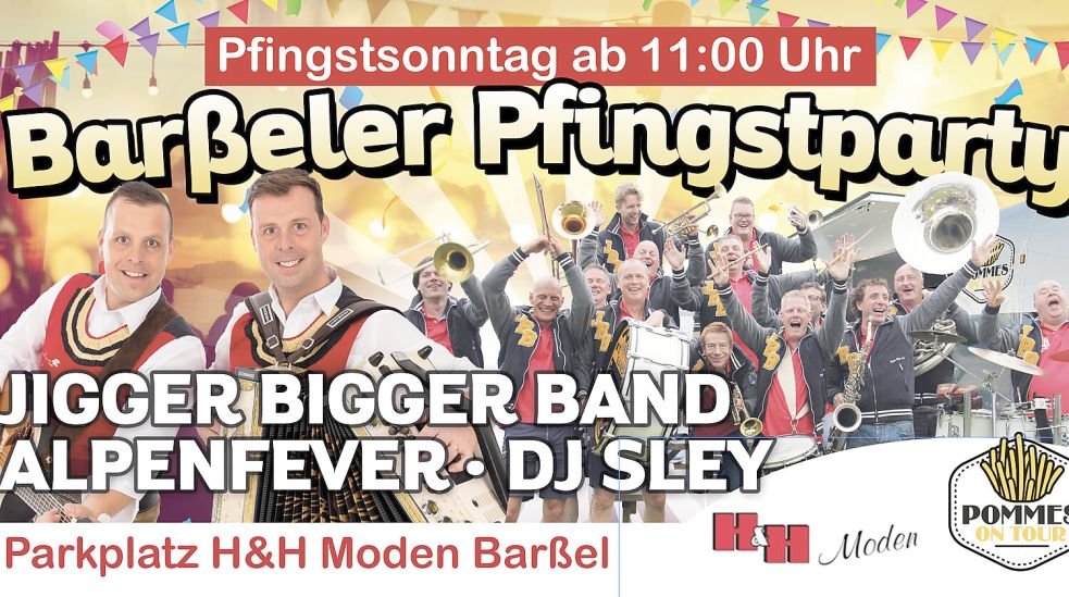 Auf dem Platz vor dem Textilgeschäft H & H Moden an der Ammerländer Straße in Barßel steigt am 24. Mai wieder die Barßeler Pfingstparty. Grafik: Veranstalter