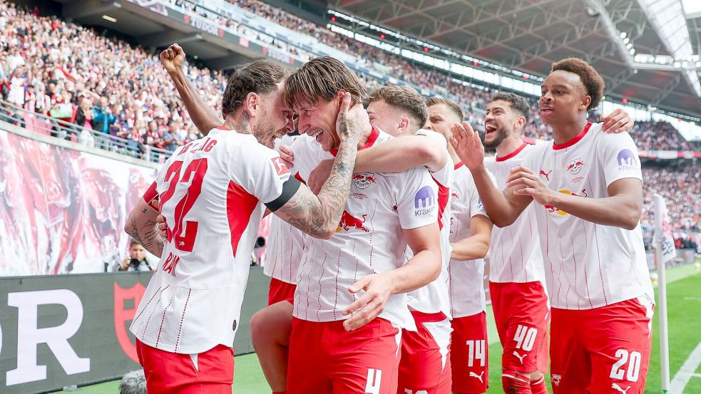 Ab in die Champions League: Leipzig jubelt. Foto: Jan Woitas