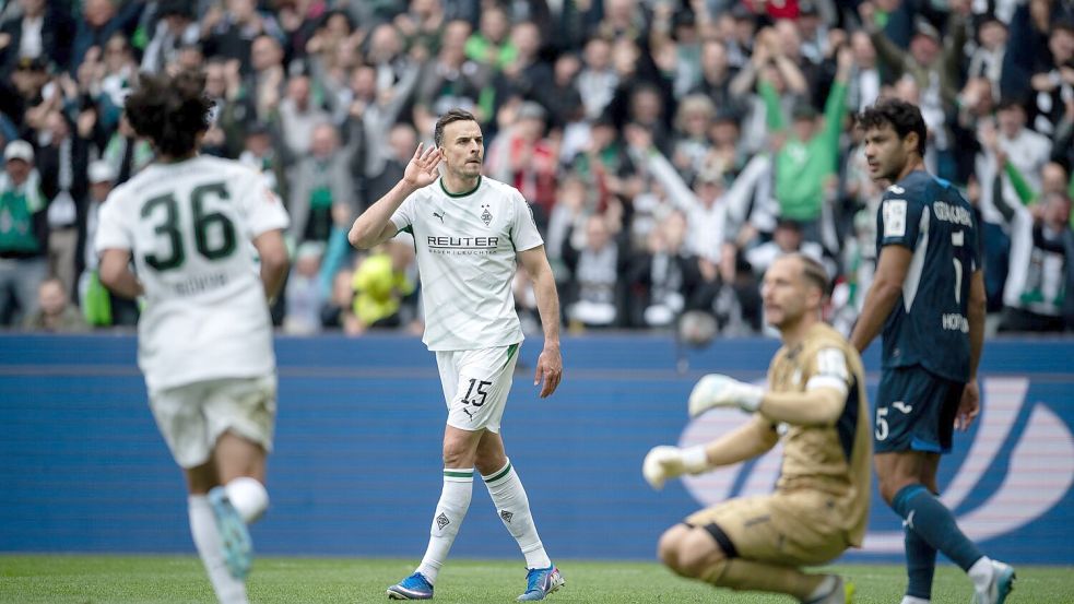 Hoffenheims Leihgabe Tabakovic jubelte für Gladbach. Foto: Fabian Strauch