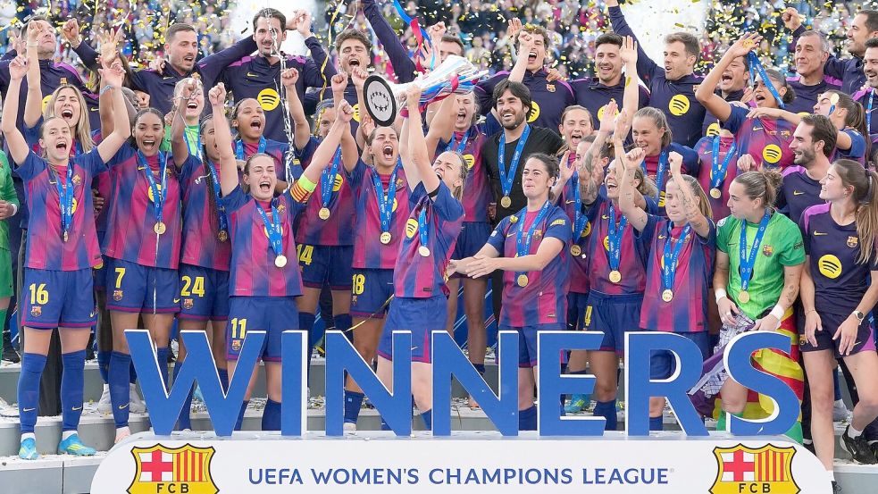 Barcelona Frauen feiern ihren Champions-League-Erfolg in Oslo. Foto: Kirsty Wigglesworth