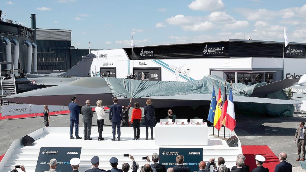 2019 wurde ein Modell vorgestellt, wie der FCAS-Jet aussehen könnte. Dies ist nun Geschichte. Foto: Benoit Tessier/POOL Reuters/dpa