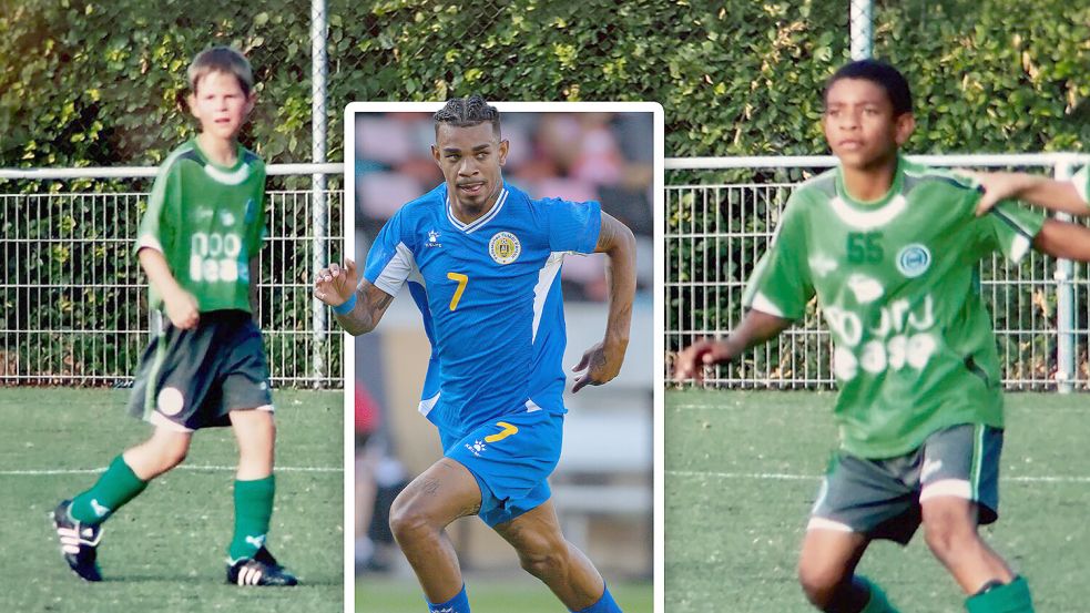 Niklas Homes (links) und Juninho Bacuna (mitte und rechts) standen in der Jugend gemeinsam beim FC Groningen auf dem Fußballplatz. Bacuna ist mittlerweile Nationalspieler von Curaçao und tritt bei der WM gegen Deutschland an. Foto: Privat/Imago
