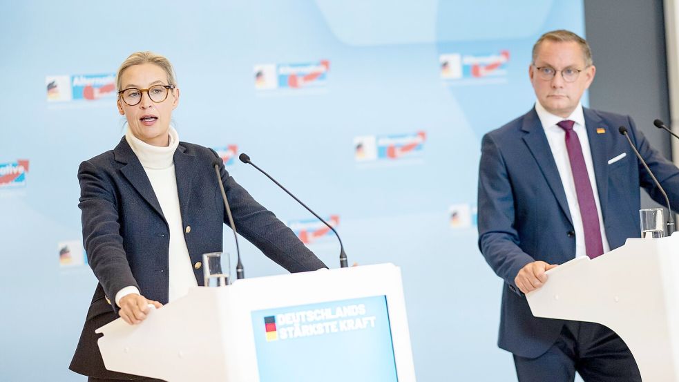 Alice Weidel und Tino Chrupalla dürften Anfang Juli beim Parteitag der AfD in Erfurt als Führungsduo bestätigt werden. (Archivbild) Foto: Fabian Sommer