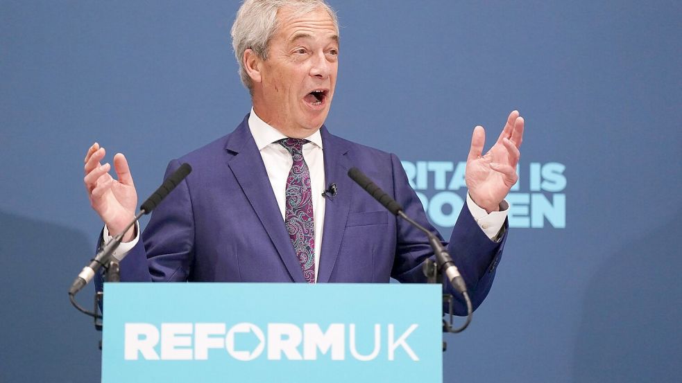 Der Profiteur der Regierungskrise: Reform-Chef Nigel Farage. (Archivbild) Foto: Jacob King