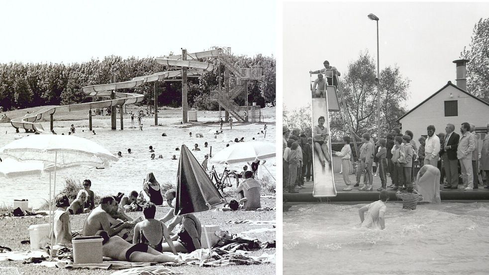 Duell um Besucherzahlen: Im Freibad am Langholter Meer (rechts) wurde befürchtet, dass durch den neuen Badesee in Grotegaste die Besucherzahlen sinken. Fotos: Archiv