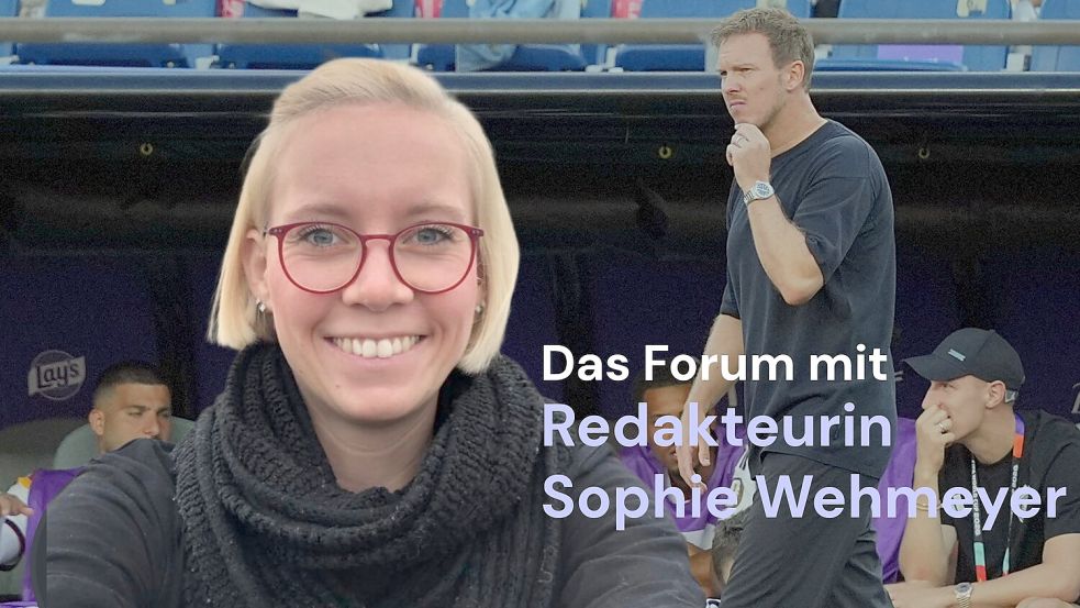 Trotz Vertrag bis 2028 steht Julian Nagelsmann nach dem WM-Desaster stark in der Kritik. Ob er im Amt bleiben sollte, diskutieren Sie live mit Sophie Wehmeyer im „360° | Das Forum“. Foto: noz und IMAGO / IPA Sport