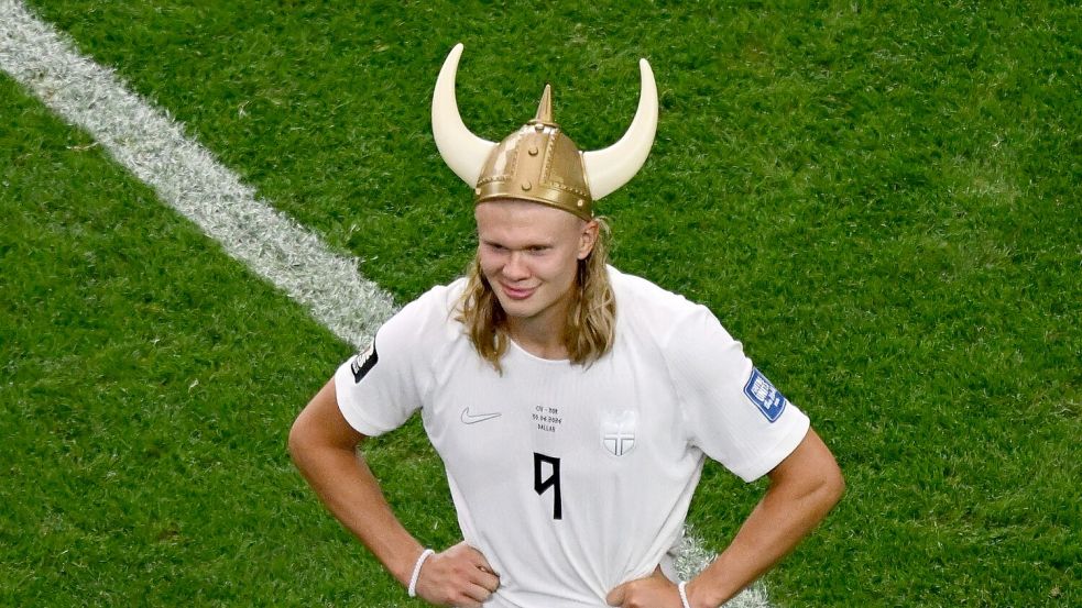 Norwegens Held mit Wikinger-Helm: Erling Haaland. Foto: Jessica Tobias