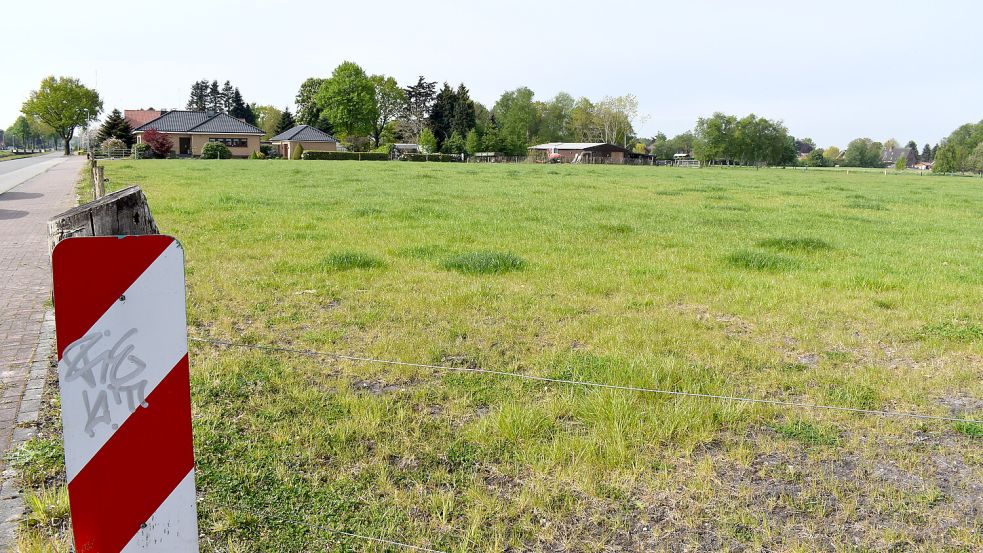 Auf dieser derzeit unbebauten Fläche an der Schifferstraße in Ostrhauderfehn soll künftig ein neues Wohngebiet entstehen. Foto: Archiv/Henrik Zein