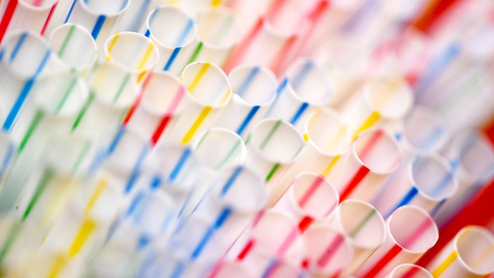 Eine Aufnahme aus dem Jahr 2017: Einweg-Plastikstrohhalme in einem Glas. (Archivbild) Foto: Ralf Hirschberger