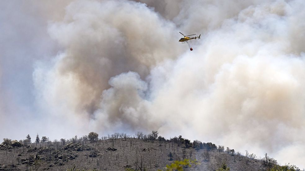 Dieser Brand brach in einem Gebirgsmassiv in der Nähe von Trévillach im Département Pyrénées-Orientales aus. Foto: Matthieu Rondel/AFP/dpa