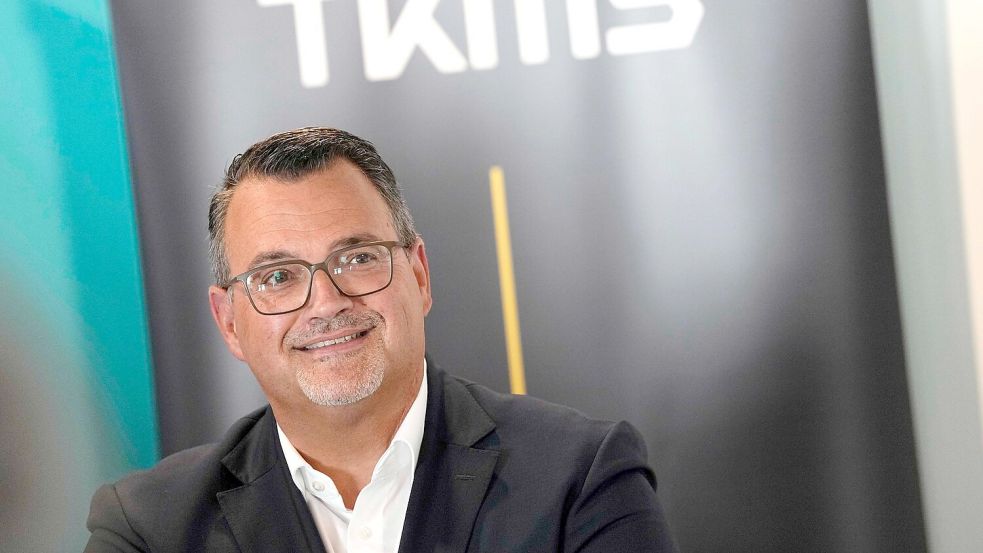 TKMS-Chef Oliver Burkhard freut sich über den größten Auftrag der Unternehmensgeschichte. Foto: Justin Tang