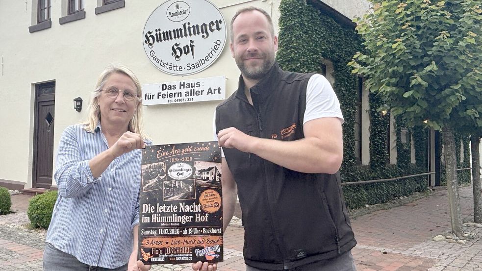 Gisela Vennen, Inhaberin des Hümmlinger Hofs in Bockhorst, und Gastronom Florian Sangen organisieren die Abschiedsparty in der Kult-Gaststätte. Foto: Henrik Zein
