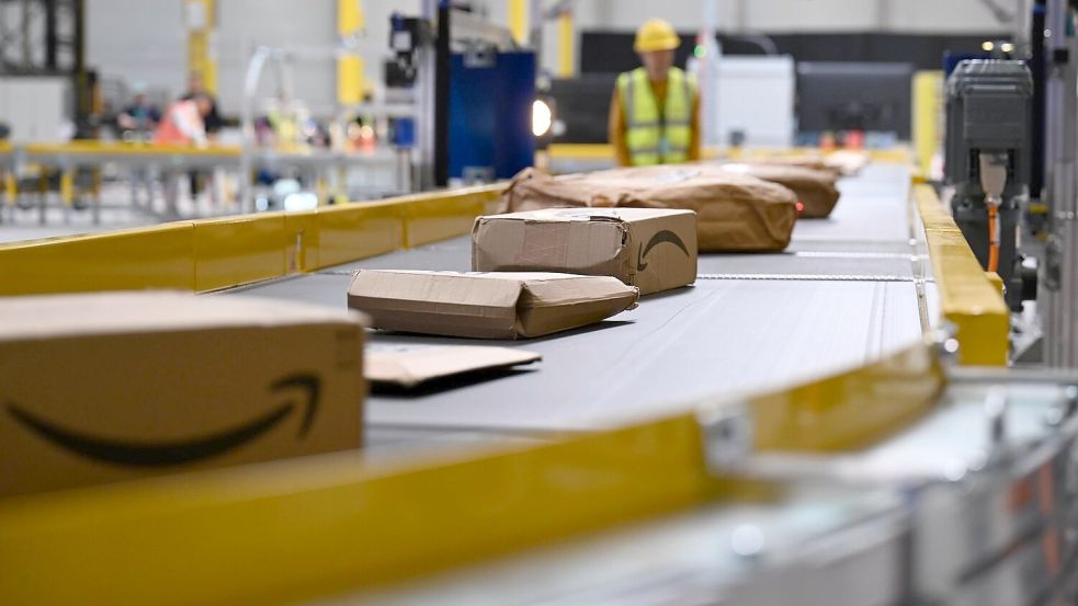 Ein Sortierband mit Paketen in einem deutschen Amazon-Standort. (Archivbild) Foto: Wolf von Dewitz/dpa