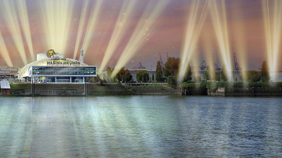 So soll die Licht-Installation Golden Port von Michael Batz im September 2026 aussehen. Foto: Stage Entertainment