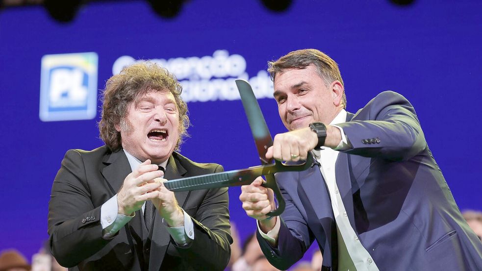 Argentiniens ultraliberaler Präsident Javier Milei (l) nahm an der Veranstaltung teil. Foto: Ettore Chiereguini