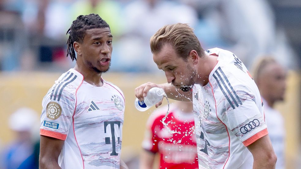Sollen noch lange zusammen für den FC Bayern wirbeln: Olise und Kane. (Archivbild) Foto: Sven Hoppe