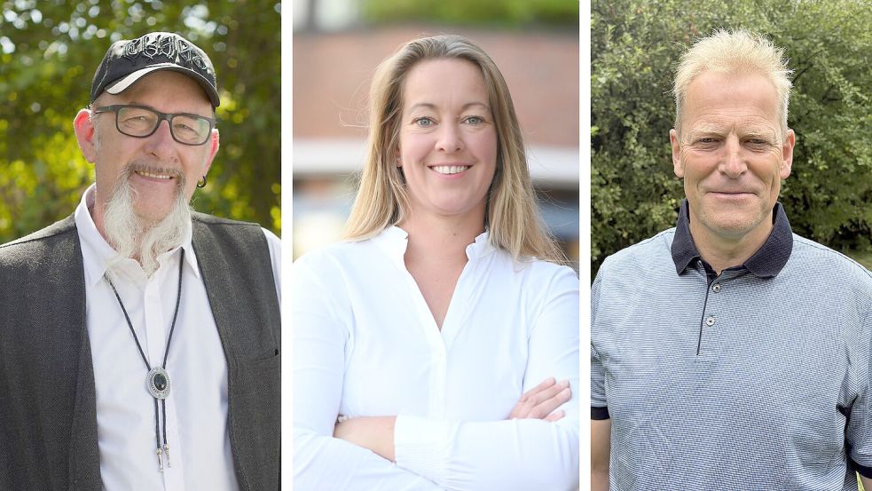 Kandidieren um das Bürgermeister-Amt in Rhauderfehn (von links): Thorsten Vesper (Bündnis 90/Die Grünen), Kerstin Ojemann (Moin) und Geert Müller (parteilos).