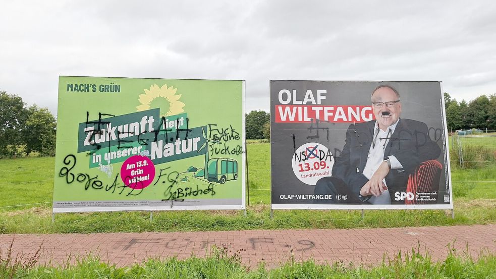 Unbekannte hatten in Berumerfehn jüngst Wahlplakate beschmiert. Das ist strafbar. Foto: privat