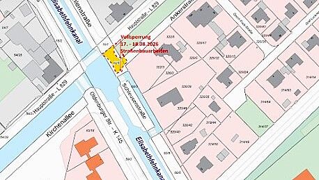 Der Kreuzungsbereich Schleusenstraße / Ankerstraße in Elisabethfehn wird wegen der Instandsetzung der Straße zwei Tage lang für den Verkehr gesperrt. Screenshot Grafik: Gemeinde Barßel