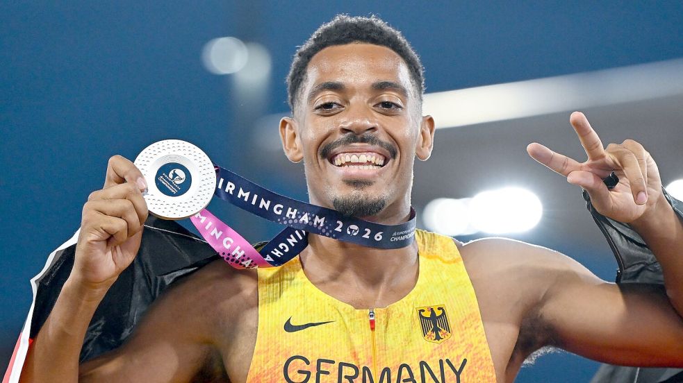Emil Agyekum hat EM-Silber über 400 Meter Hürden gewonnen. Foto: Sven Hoppe
