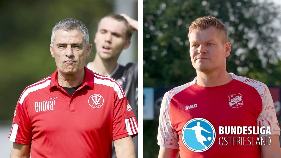 Coach Frank Winkler (links) trifft mit dem TV Bunde auf das Team von Ihrhove-Trainer Sven Fugel. Fotos: Heiner Lohmann