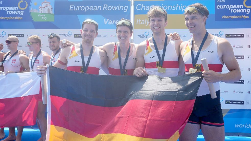 Nach EM-Gold gab es für den Doppelvierer der Männer bei der WM Silber. (Archivbild) Foto: Antonio Calanni