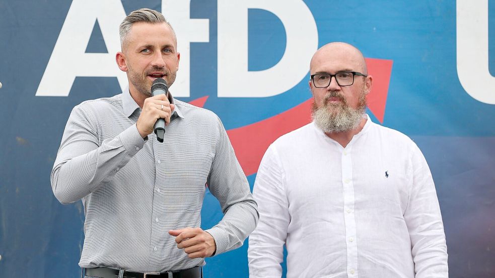 AfD-Spitzenkandidat Ulrich Siegmund und Vize-Fraktionschef Hans-Thomas Tillschneider (Archivbild) Foto: Jan Woitas