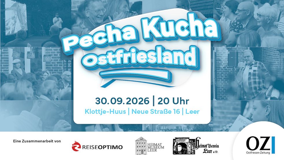 Ende September findet die nächste Pecha-Kucha-Veranstaltung im Klottje-Huus Leer statt. Grafik: Tomma Menninga/Kirsten Schüür