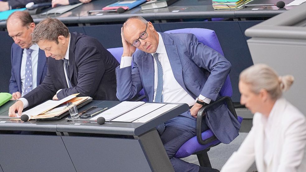 Es ist das erste Aufeinandertreffen von Merz und Weidel seit dem Erdrutschsieg der AfD in Sachsen-Anhalt. Foto: Michael Kappeler/dpa