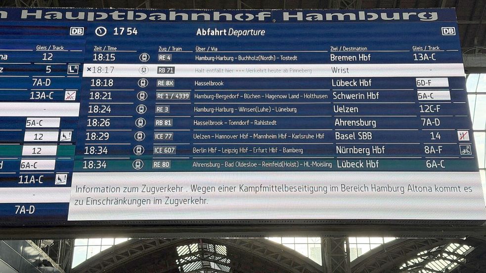 Eine Bombenentschärfung in Hamburg sorgt für Zugausfälle. Foto: Antonia Sawallisch