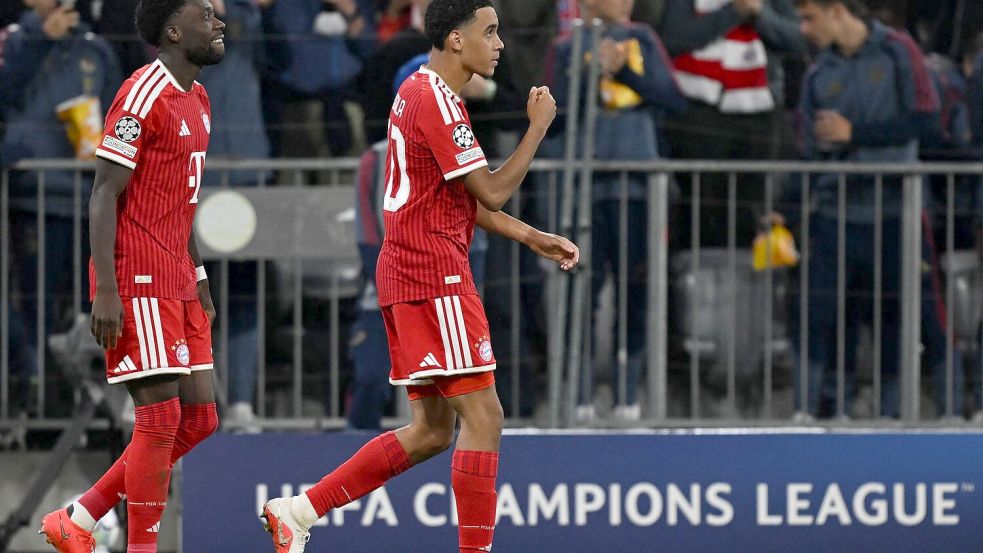 Jawoll! Jamal Musiala ballt die Faust nach seinem Tor zum 1:0. Foto: Sven Hoppe/dpa