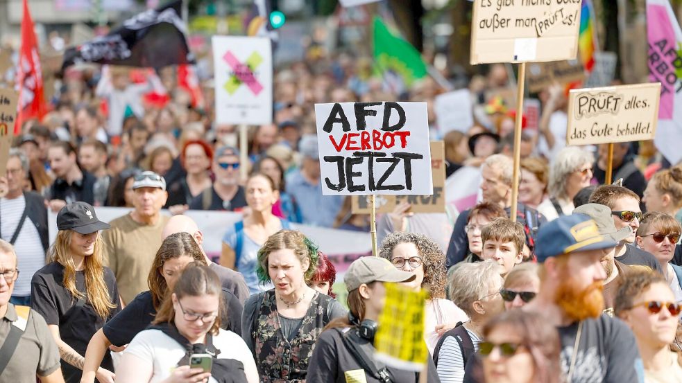In Düsseldorf gingen rund 20.000 Menschen auf die Straße und forderten ein AfD-Verbot. Foto: Thomas Banneyer
